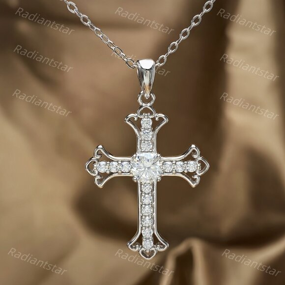 Jewelry - NEW Certified 1ct. t.w. Moissanite Cross Necklace